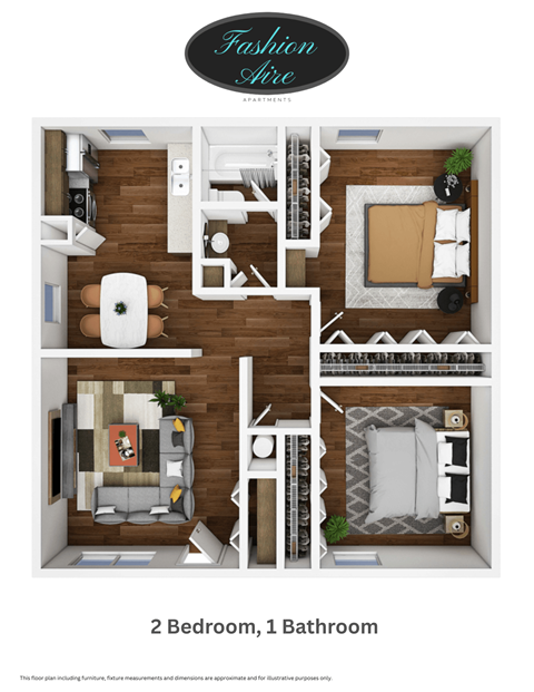 Floor plan for 2 beds, 1 bath, 900 sqft